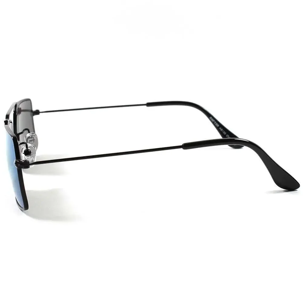 Black Rectangle Sunglasses Blue Mirrored Gradient Lens